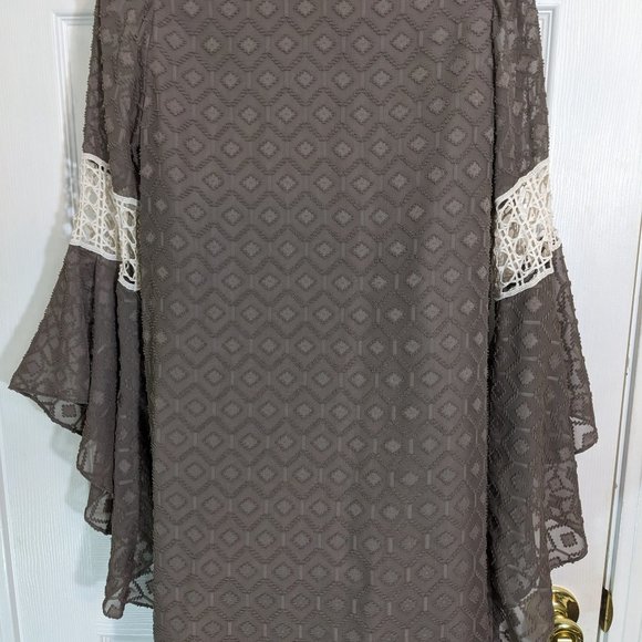 VaVa by Joy Han Brown Boho Textured Pattern Bell Sleeve Mid Dress - size S - Picture 9 of 14